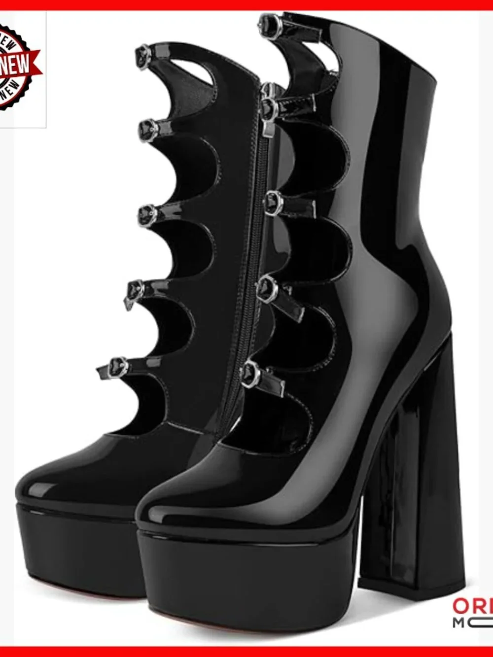 Platform High Heels with Side Zipper Adjustable Buckles Block Heel Pumps